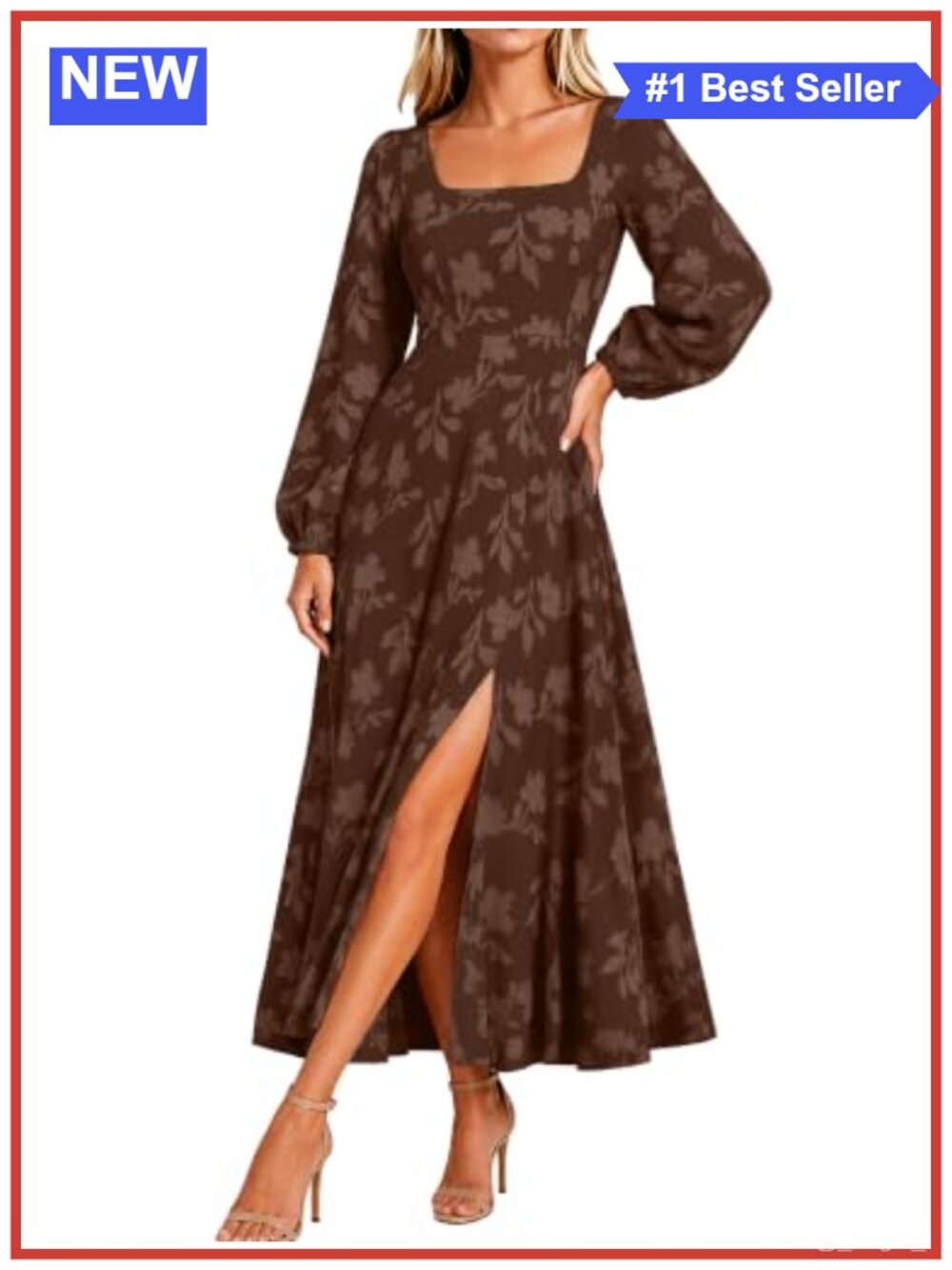 Simplee Women's Formal Maxi Dress Long Sleeve High Slit Square Neck Wedding